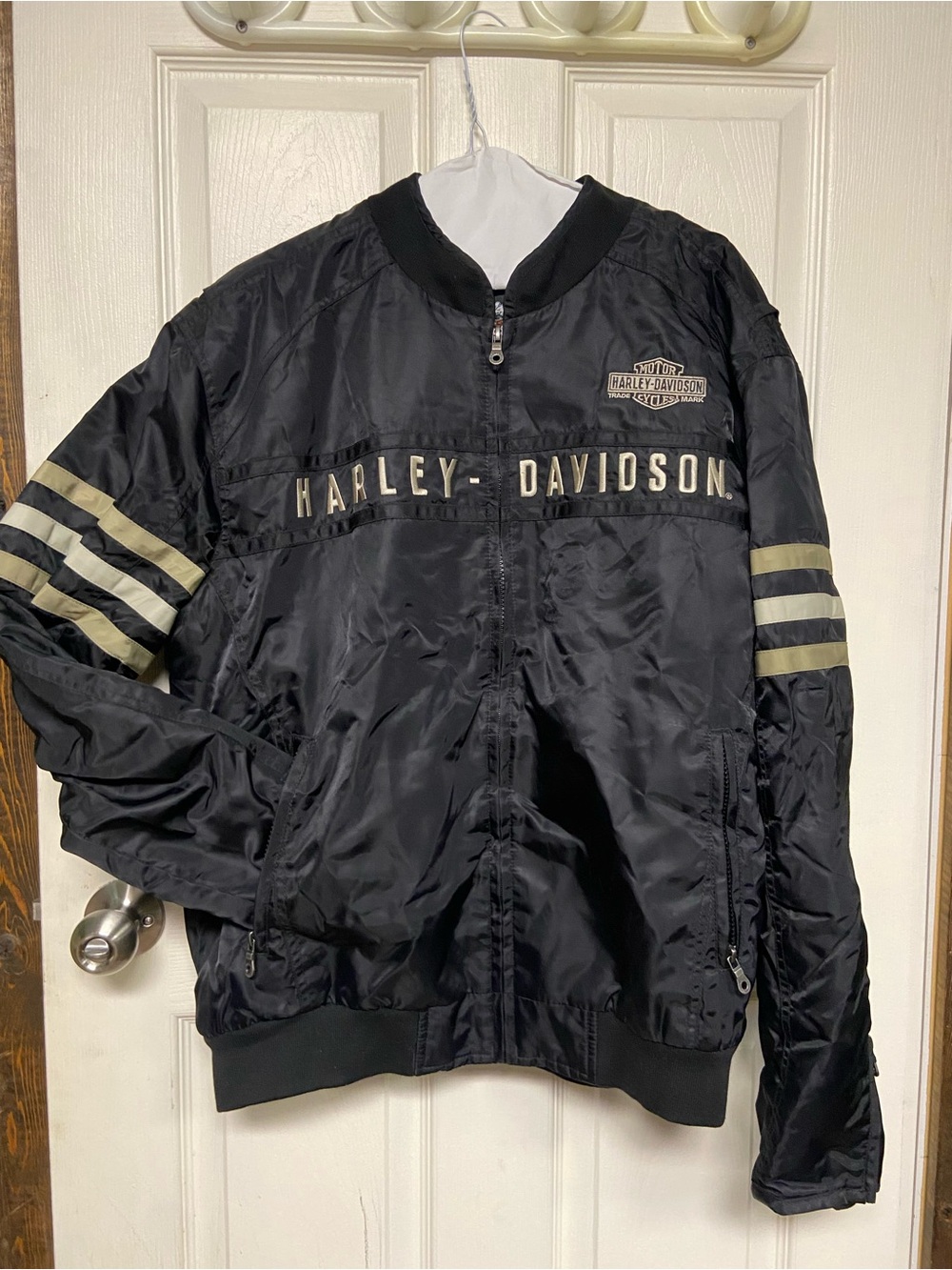 Harley-Davidson Black Bomber Jacket with Tan Stripes